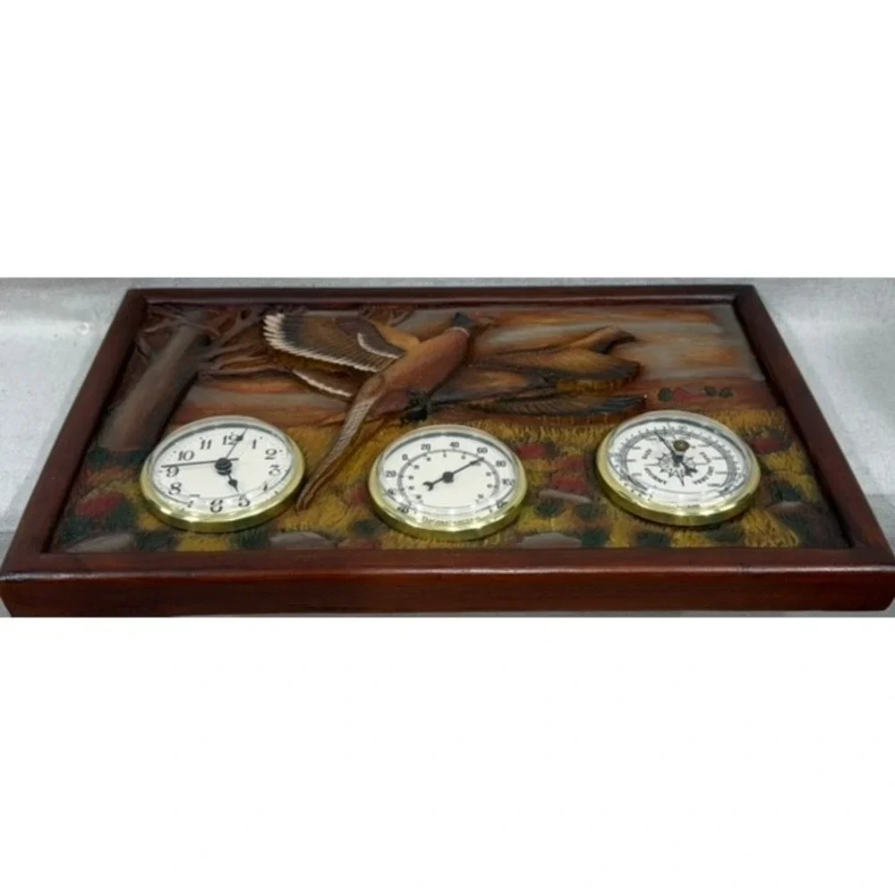 Bridger Trading Company Pheasant Wood Relief Weather Station Clock Barometer